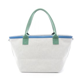 Hermes Hermès Petit H Socabas Tote Bag, Leather and Canvas, Toile H, Women's, Gray, Green, Blue,