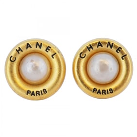 Chanel Circle Earrings with GP Plated Faux Pearls in Gold for Women
