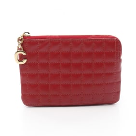 Celine Coin & Card Pouch with C Charm, Leather Wallet, Women's, Red, 10B823