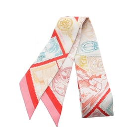Hermes Hermès Twilly "LE PHILATELISTE DU FAUBOURG" Silk Scarf for Women, Red, White, Multicolor