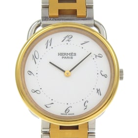 Hermès Arceau Men's Watch, Stainless Steel with Gold Plated Silver Quartz Movement, Analog Display,