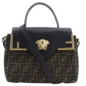 Fendi La Medusa Zucca handbag and Versace Fendace shoulder bag in nylon canvas leather, black/brown,