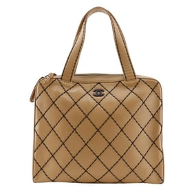 CHANEL Wild Stitch Tote Bag A14693, Beige Calfskin, A5 Size, Double, Women's
