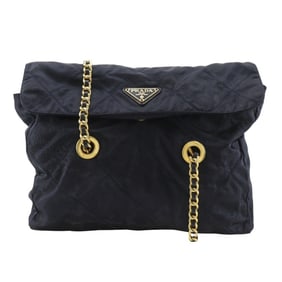 PRADA Chain Shoulder Bag Quilted Nylon Navy A5 Type ChainShoulder Women's