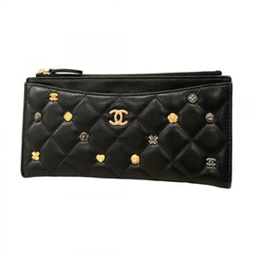 Chanel Matelasse Long Wallet in Black Lambskin and Champagne for Women