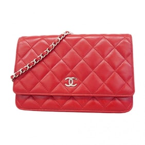 Chanel Matelasse Chain Shoulder Wallet, Lambskin, Red, Women's