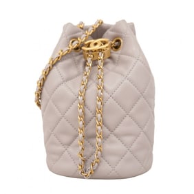 Chanel Matelasse Shoulder Bag with Chain Bag, Lambskin, Gray, Women's