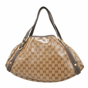 Gucci Tote Bag with GG Crystals, 293578, Coated Canvas, Brown, Champagne, Women's