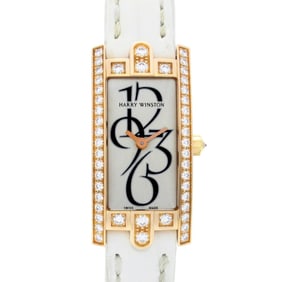 Harry Winston Avenue C Mini Watch, 18K Pink Gold, Leather, Women's, Silver, 332 LQRL.W D3.1