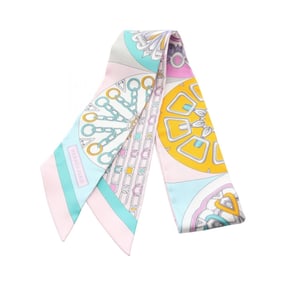 Hermes Hermès L'EFFET KALEIDOSCOPE Twilly Silk Scarf for Women in Multicolored Pink