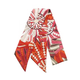 Hermes Hermès Les Flots du Cheval Twilly Silk Scarf for Women in Multicolored Red