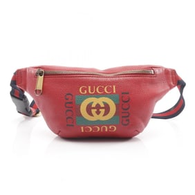 Gucci logo print small belt bag, waist or body bag in leather, women's, red, 527792