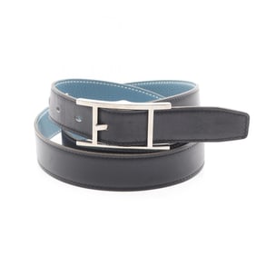 Hermes Hermès Easy Api 3 Noir Blue Jean Belt, Calfskin Togo Box Calf Leather, Men's, Black and