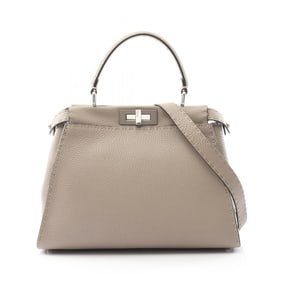Fendi Peekaboo Regular Selleria Handbag, Leather, Women's, Beige