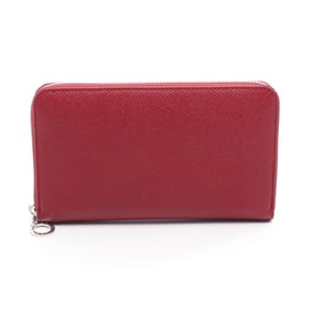 BVLGARI Round Long Wallet, Leather, Women's, Red, 37340