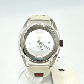 GUCCI 137.1 Sherry Line Date Stainless Steel Quartz Watch with Rubber Strap, Plastic and Rubber,