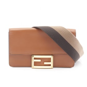 Fendi FLAT BAGUETTE Shoulder Bag, Leather and Canvas, Women's, Brown, 8BS039