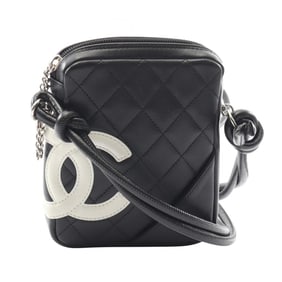 CHANEL Cambon Line Small Shoulder Bag, Lambskin Leather, Women's, Black and White