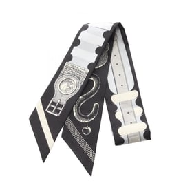 Hermes Hermès Twilly Inventaire Poetique de Brides a Bloc Silk Scarf for Women in Black, Ivory, and