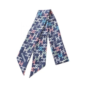CHANEL Coco Mark Silk Scarf for Women, Navy Multicolor