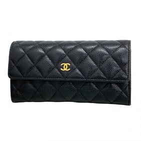 Chanel Matelasse Caviar Leather Long Wallet, Black, Women's