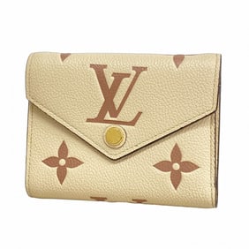 Louis Vuitton Monogram Empreinte Two-Tone Tri-Fold Wallet Portefeuille Victorine M80086 Crème Bois