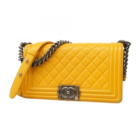Chanel Shoulder Bag Boy Chain Lambskin Yellow Women's