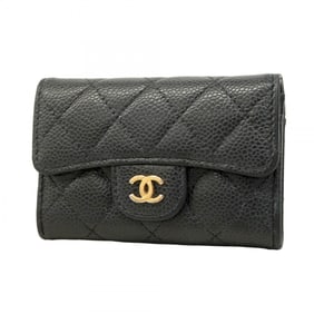 Chanel Matelasse Business Card Case in Caviar Leather, Black, Women's