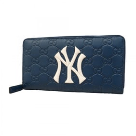 Gucci Long Wallet Guccissima New York Yankees 547791 Leather Navy for Men and Women