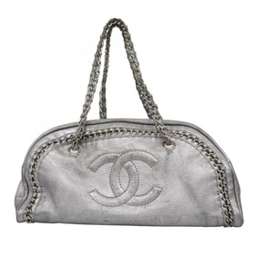 Chanel Shoulder Bag Chain Leather Gray Women's