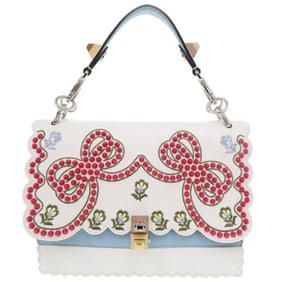 Fendi Canai Studded Leather White Handbag 0455 FENDI