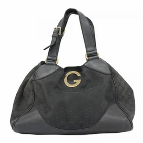 Gucci GG Canvas Handbag 223972 Black Champagne Women's