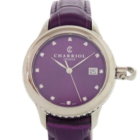 Unused Charriol Columbus 12-Piece Diamond Watch CO36QS.369.003, Stainless Steel Embossed Leather,