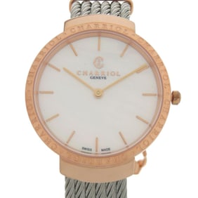 Unused Charriol Saint-Tropez Stainless Steel White Shell with Dial and Pink Gold Quartz Wristwatch