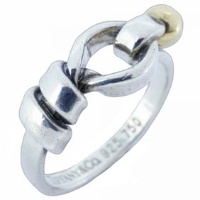 Tiffany Hook & Eye Ring in 18K Yellow Gold and 925 Sterling Silver, Size 4.5, Women's