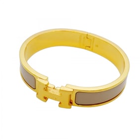 Hermes Click-Clack PM Bangle, GP Plated Gold, Beige, Women's