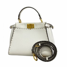 Fendi Selleria Peekaboo Leather Handbag, White, 2-Way Bag, Women's, P1622373