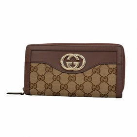 Gucci GG Canvas Long Wallet 308012 Leather Brown Beige Champagne Women's P1618277