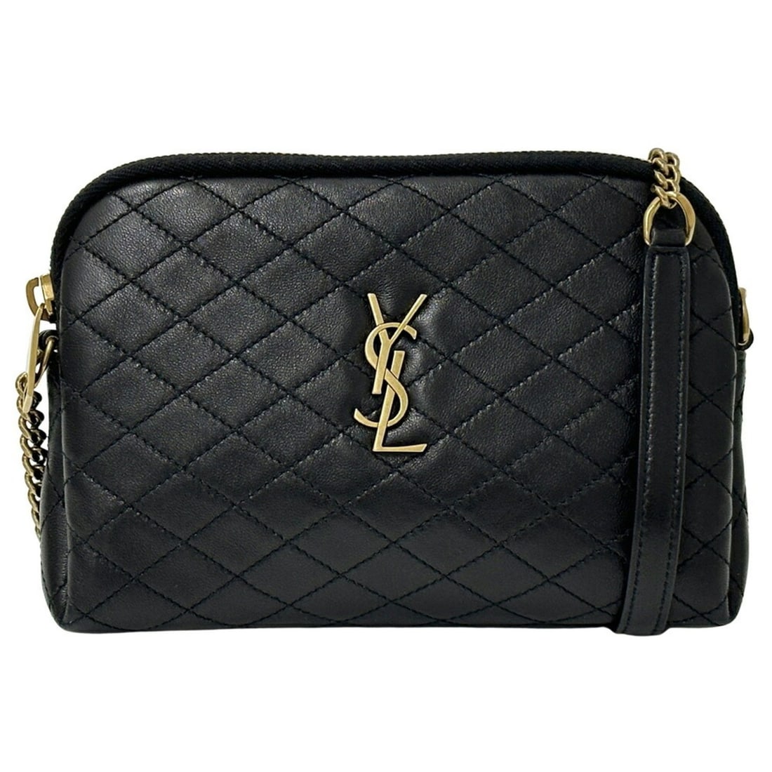 Saint Laurent Gaby Chain Pouch, Women's Shoulder Bag, Black and Gold Quilted Leather, Compact (1 of 12)