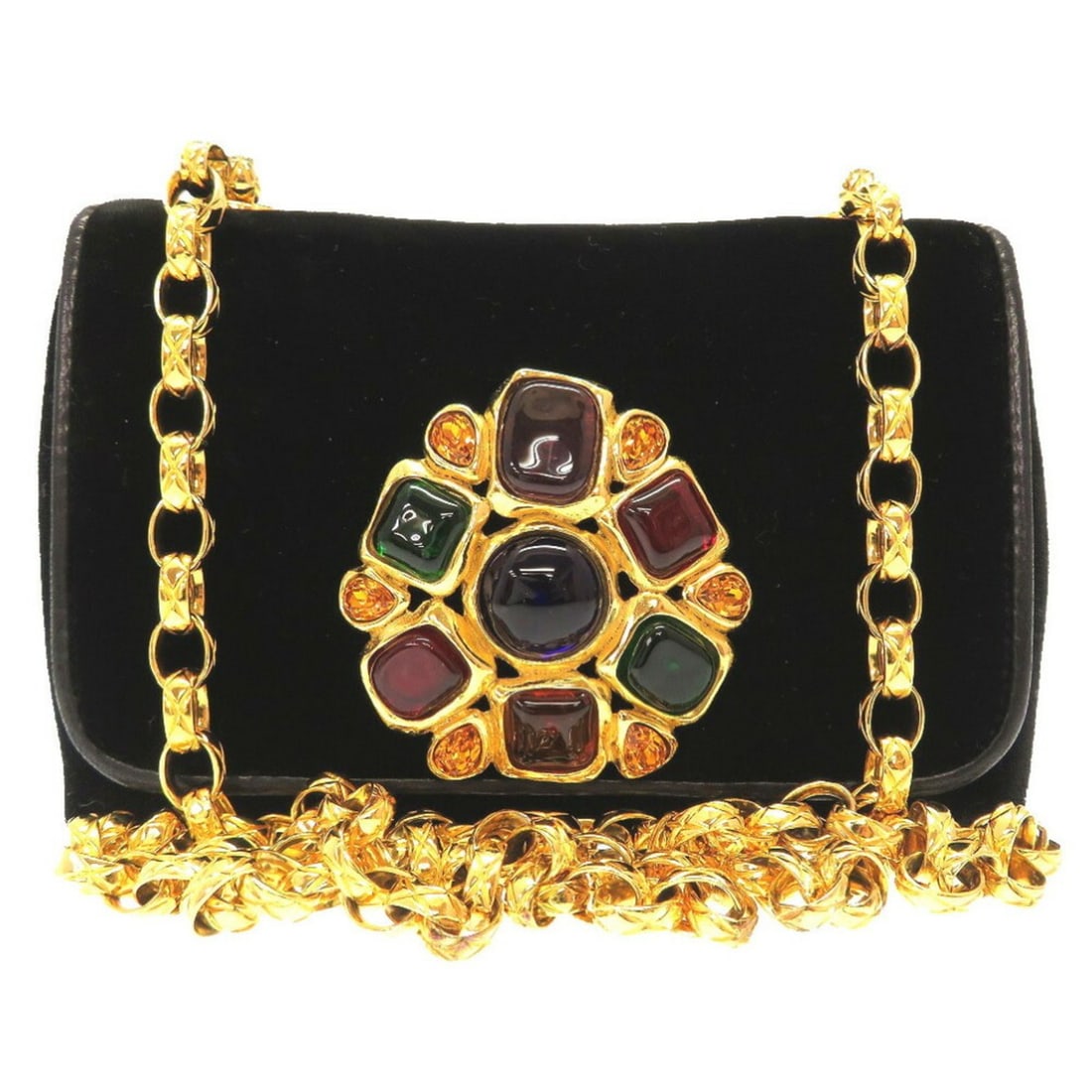 Chanel Multicolor Stone Suede Black Matelasse Gold Chain Shoulder Bag Coco Mark 0070 CHANEL (1 of 11)
