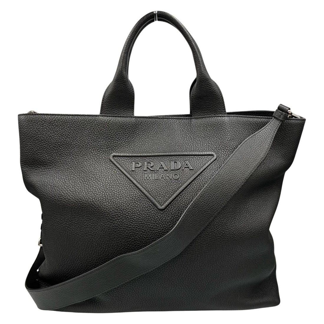 Prada Vitello Dino 2-way Leather Handbag in Black for Men (1 of 9)