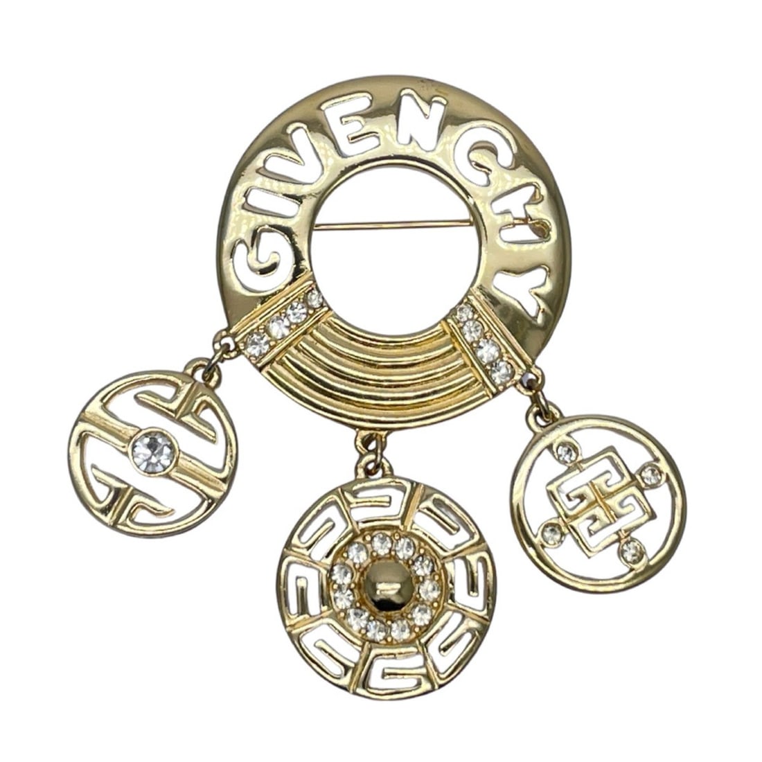 Givenchy GP Brooch Circle Logo Rhinestone Drop Women's Gold 20497475: --- Catalog ---Category: DesignType: BroochGender: WomenMaterial: Gold platingCategory: GeneralBrand: Givenchy--- Item List ---Section: ConditionRanking: Rank AB Used - Traces of usage, scratches / di