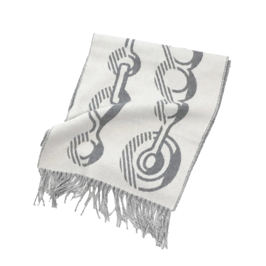 Hermes Hermès Doré Buckle Scarf, 100% Cashmere, White/Gray, Winter Scarf: --- Catalog ---Category: SizeSize (LxW): 1.6m x 32cm / 62.99'' x 12.59''Category: DesignType: StoleColor: Gray, WhiteGender: Women,MenSeason: Fall/winterMaterial: Cashmere Category: GeneralBrand: Herm