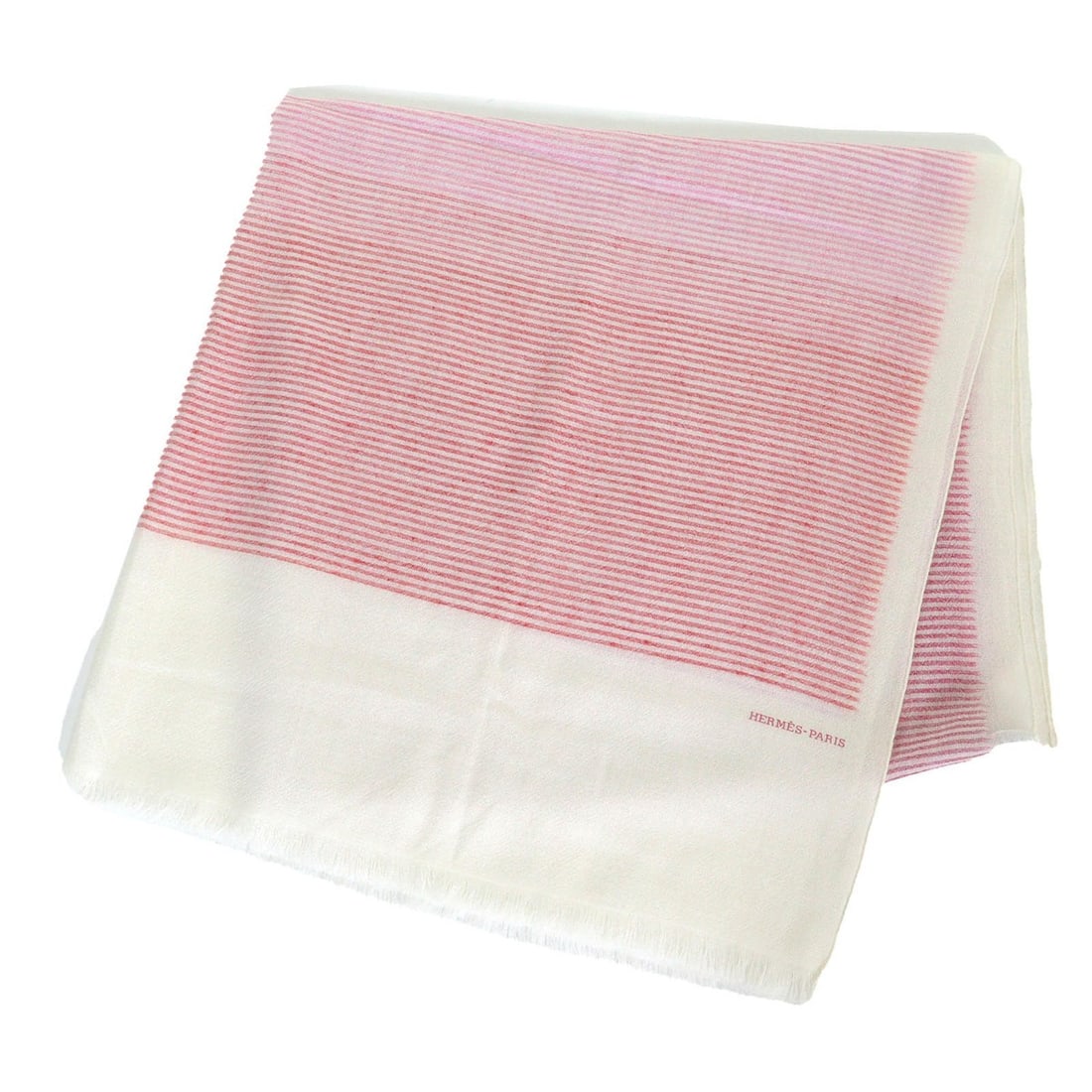 HERMES 100% Cashmere Multi-Stripe Mini Fringe Large Shawl/Stole in Multicolor, with Box, Women's (1 of 10)