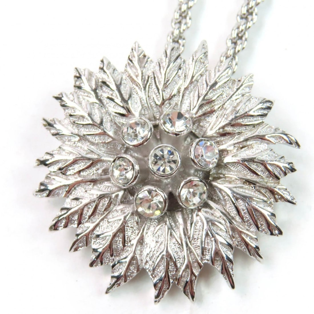Christian Dior Vintage Rhinestone Flower Design Pendant Necklace, Silver, Made in Germany, Women's (1 of 14)