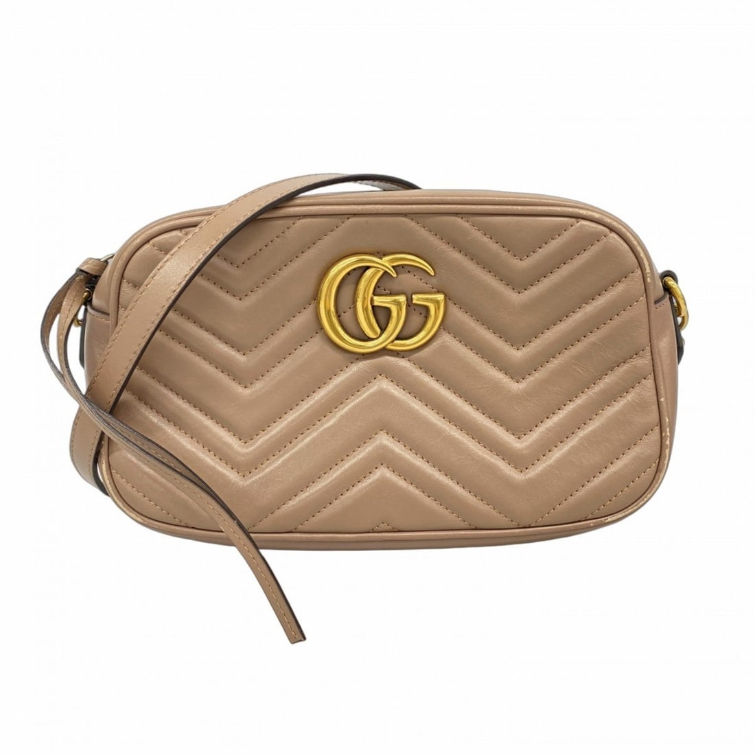 Gucci GG Marmont Shoulder Bag 447632 Leather Pink Beige Women's (1 of 20)