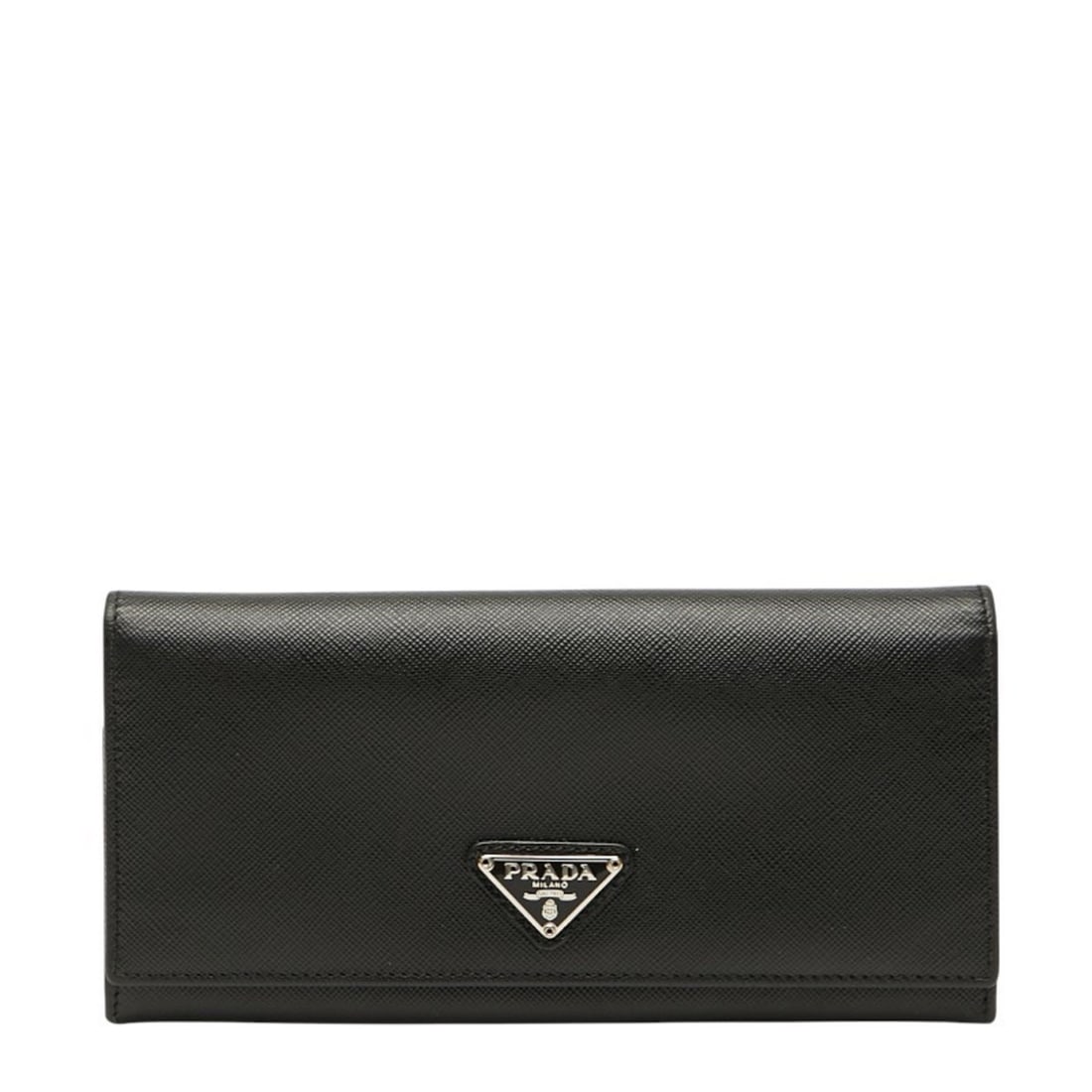 Prada Triangle Logo Plate Long Wallet Black Leather Women's PRADA: --- Catalog ---Category: SizeSize (HxWxD): 9.5cm x 18.5cm x 1.5cm / 3.74'' x 7.28'' x 0.59''Category: DesignType: Long wallet (bi-fold)Color: BlackGender: WomenMaterial: Leather Category: GeneralBrand