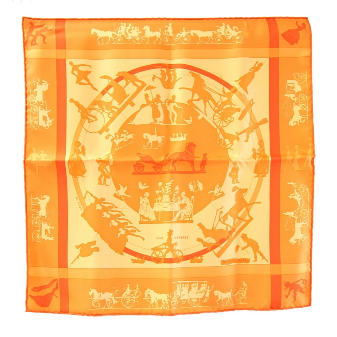 Hermès Scarf/Muffler, Carré 45, JEUX D OMBRES Shadow Play, Orange, 100% Silk, Petit Carré, Mini (1 of 18)