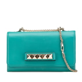 Valentino Rockstud Shoulder Bag in Green and Gold Leather for Women.