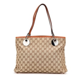 Gucci GG Canvas Shoulder Bag Tote 120837 Beige Brown Leather Women's GUCCI
